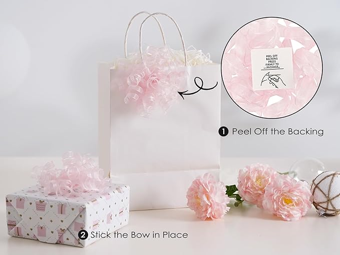 HUIHUANG Pink Bows for Gift Wrapping Pink Curly Gift Bows 5 inch x 8 Counts - Image 3