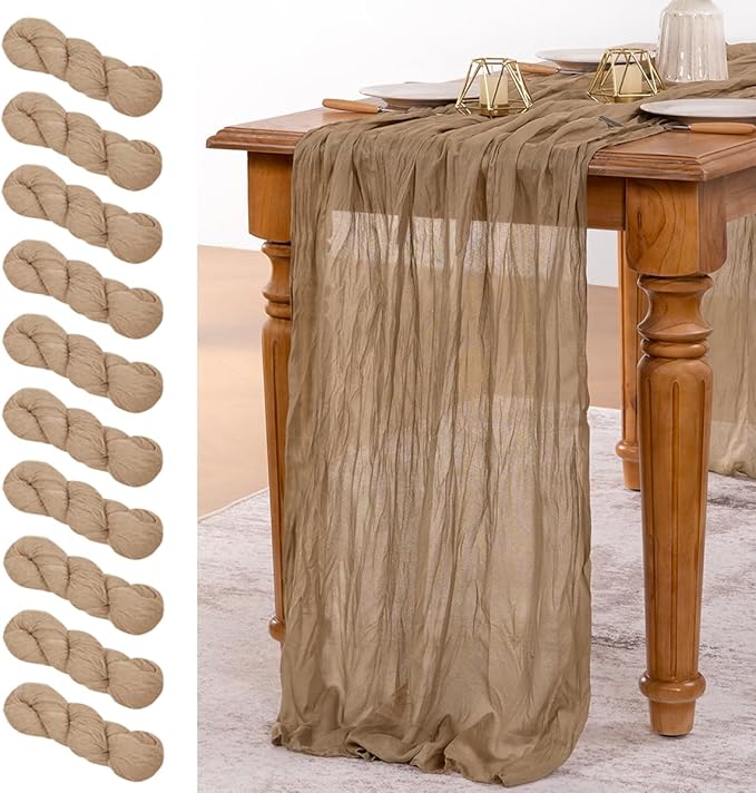 MLMW 10 Pack Fall Table Runner Boho Nude Brown Cheesecloth Table Runner Autumn by MLMW