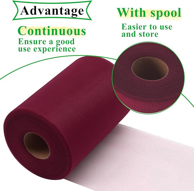 Burgundy Tulle Fabric Rolls 6 Inch by 100 Yards Fabric Spool Tulle Ribbon - Image 3