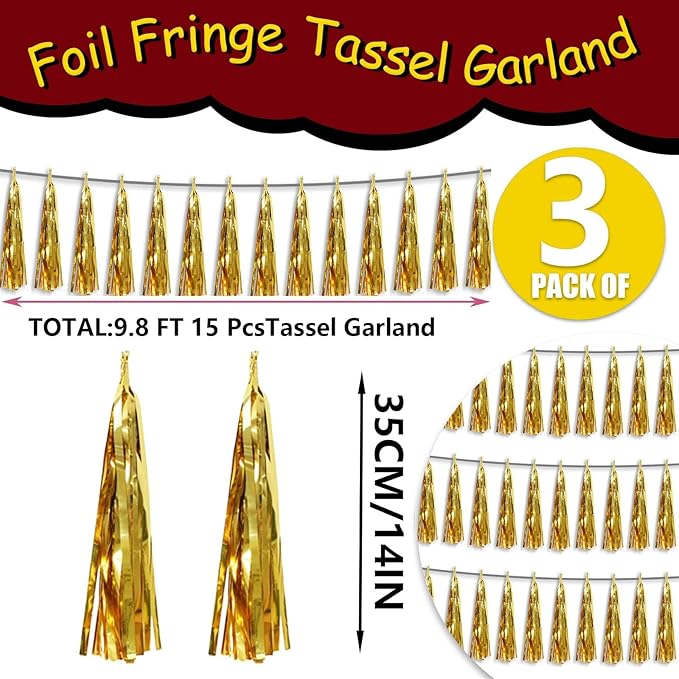 3P Metallic Fringe Tassel Banner Garland Foil Tinsel Streamer Wall Hanging - Image 2