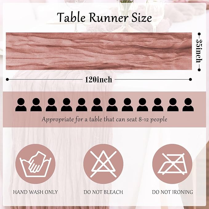 3-Pack Dusty Pink Cheesecloth Table Runners – 10FT Boho Rustic Gauze Fabric - Image 6