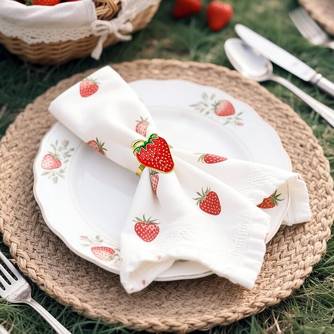 Gold Strawberry Napkin Rings Set of 8 Fall Fruit Napkin Ring Holders - Image 2