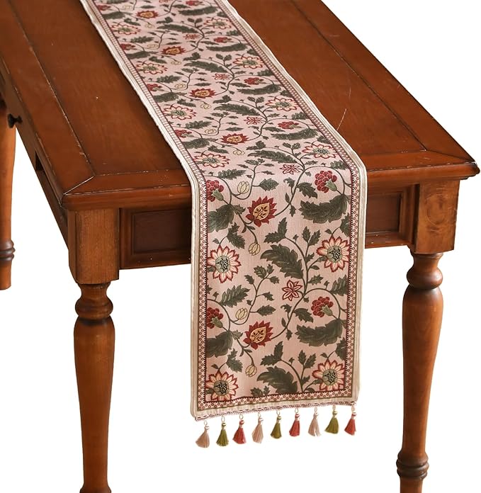 ISAENNE Designer Provence Elegant Linen Table Runner 71 Inches Long, Flower and by Isaennehomedecoration