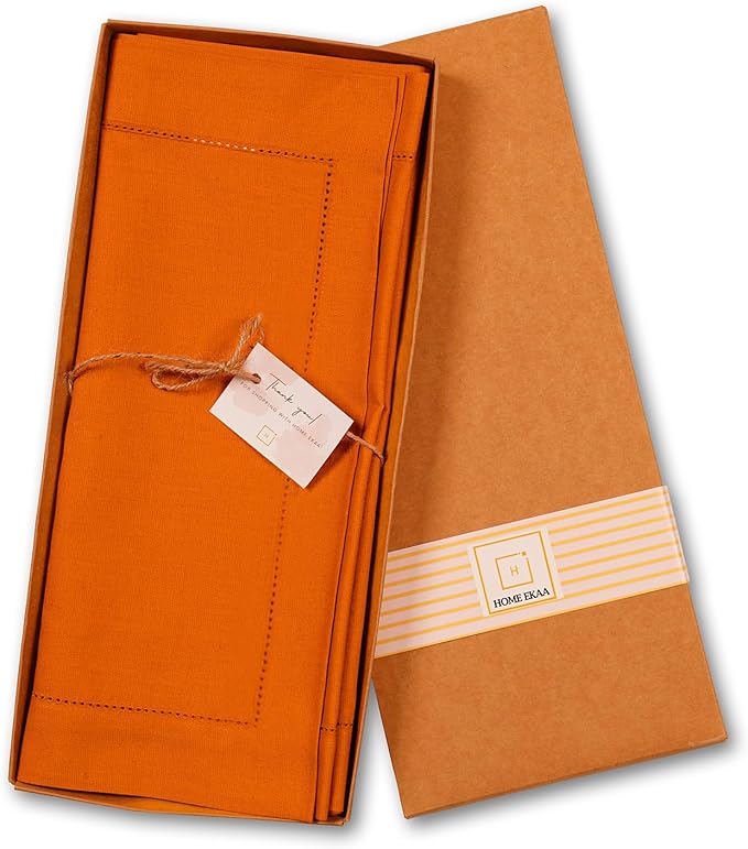 Pumpkin Table Runner 36 Inch–Cotton Linen Hemstitch Farmhouse Table Runner - Image 5