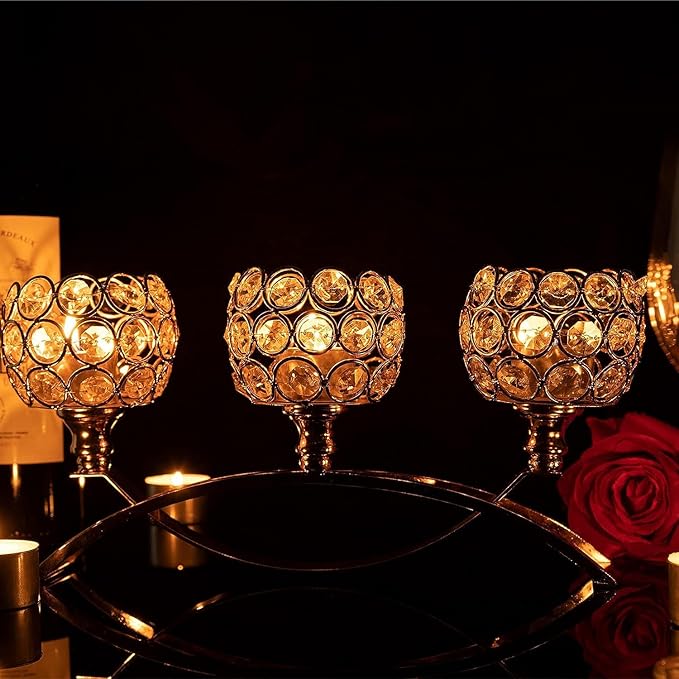 4Set Gold Crystal Candle Holders Decorative Candelabra - Image 3