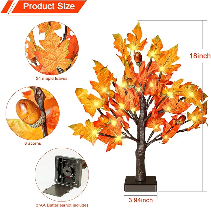 18 Inch Fall Lighted Maple Tree - Image 4