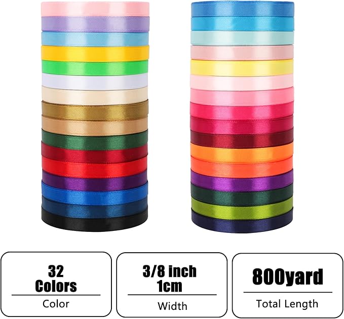 NESCCI 800 Yards Ribbon, 3/8 Inch Satin Ribbon, Single Face Satin Ribbons - Image 2
