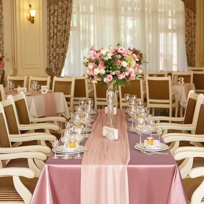 TURSTIN 4 Packs Rose Gold Satin Tablecloth 102 x 58 Inch Overlay Satin Table - Image 7