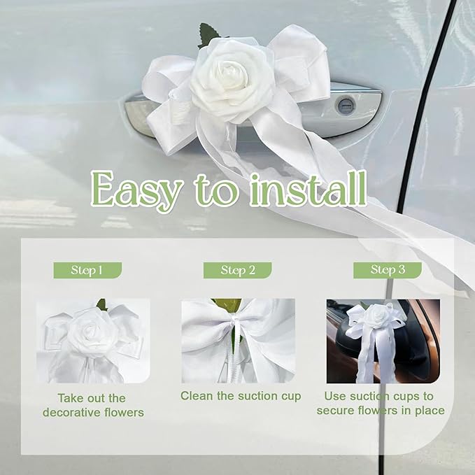 6PCS Wedding Car Door Handle Flowers, Just Married Automotive Decoration - Image 4