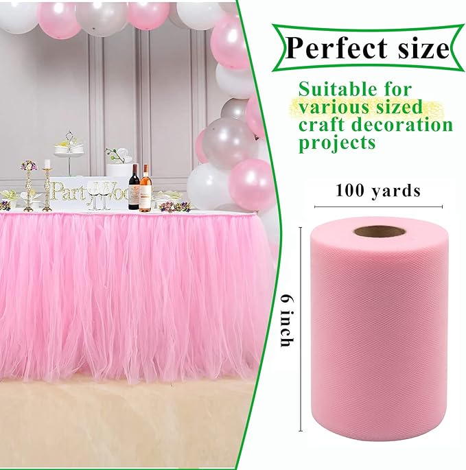 Pink Tulle Fabric Rolls 6 Inch by 100 Yards Fabric Spool Tulle Ribbon - Image 2