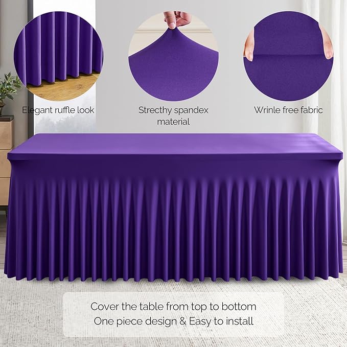 Wish Care 2 Pack Dark Purple Spandex Table Clothes - Image 2
