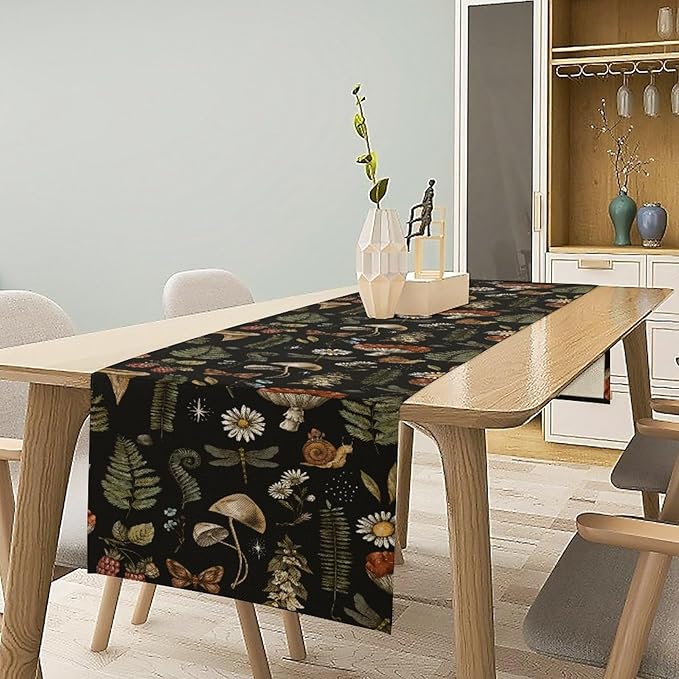 Mushroom Table Runner, Retro Forest Plant Table Runner - Image 2