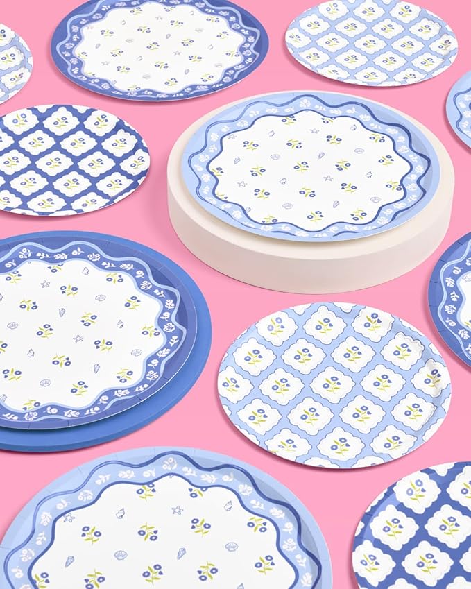 xo, Fetti Blue Coastal Paper Plates | 32 pcs, 2 sizes | Nautical Bachelorette - Image 7