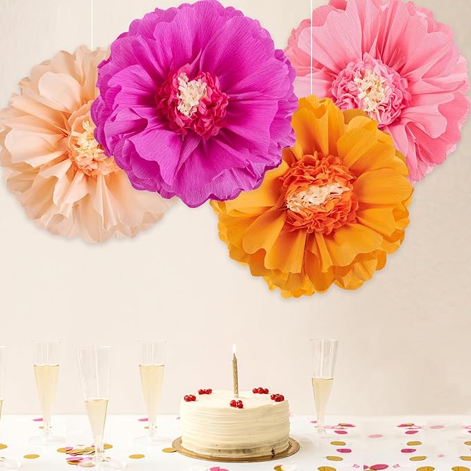 SUNBEAUTY 4 PCS 20" Hot Pink Orange Fall Birthday Party Decorations Giant Paper - Image 4