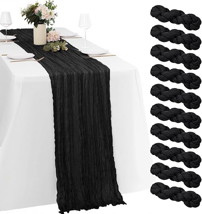 10 Pack Black Cheesecloth Table Runner -21*120Inch Long Boho Wedding Table Decor by MIRRASMIRROR