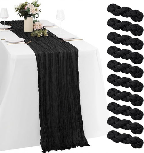 10 Pack Black Cheesecloth Table Runner -21*120Inch Long Boho Wedding Table Decor by MIRRASMIRROR