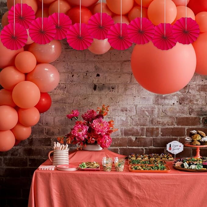 Red Birthday Decorations, DIY Red Paper Fans Hanging Decoration, Party Supplies - Image 4
