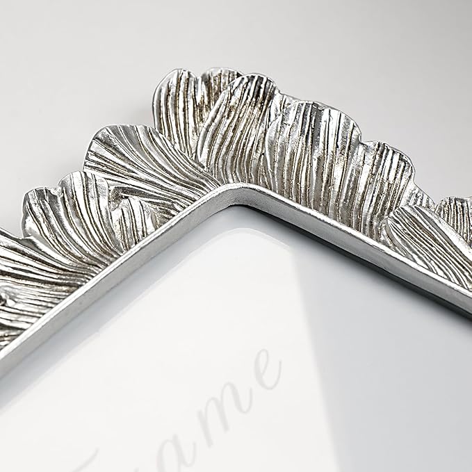 4x6 Silver Picture Frame, Vintage Silver Palm Leaves Textured Hand-Crafted - Image 2