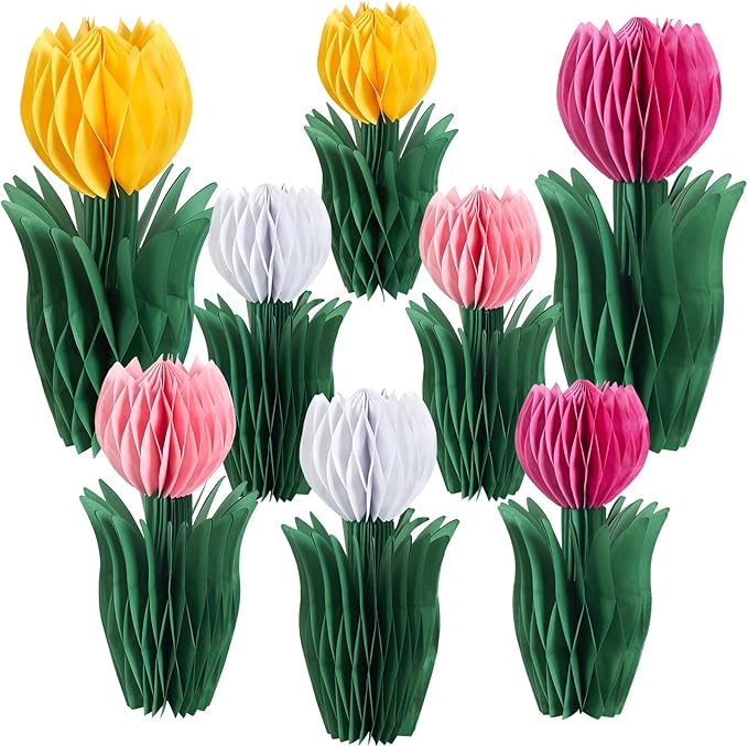 SUNBEAUTY 8 PCS Flower Honeycomb Decor Tulips Table Centerpieces Spring Decor - Image 7