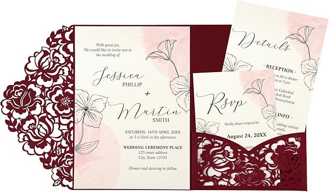 DORIS HOME 50pcs Laser Cut Wedding Invitation Pockets by DorisHome