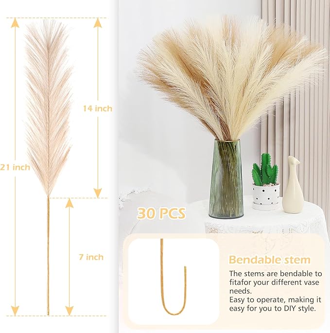 Pampas Grass Decor 30 Pcs 21.7 Inch Faux Brown Pampas Grass Bulk Artificial - Image 5