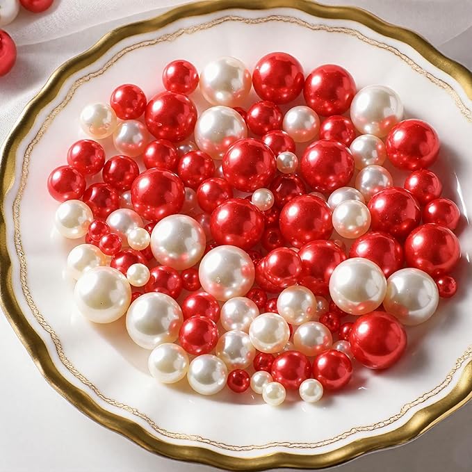 200 Pcs Vase Filler Beads White and Red Pearl Beads by PNJHDZ