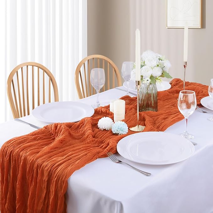16PCS Orange Cheesecloth Table Runner - 10FT x 35x120Inch Boho Gauze Cheese - Image 5
