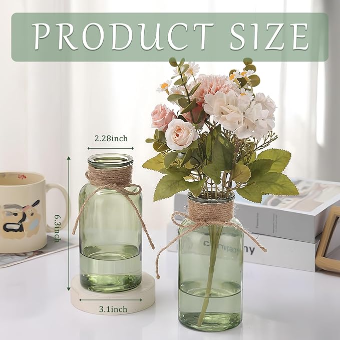 Green Glass Flower Vases for Centerpieces Set of 12, Mason Jars Boho Cylinder - Image 4