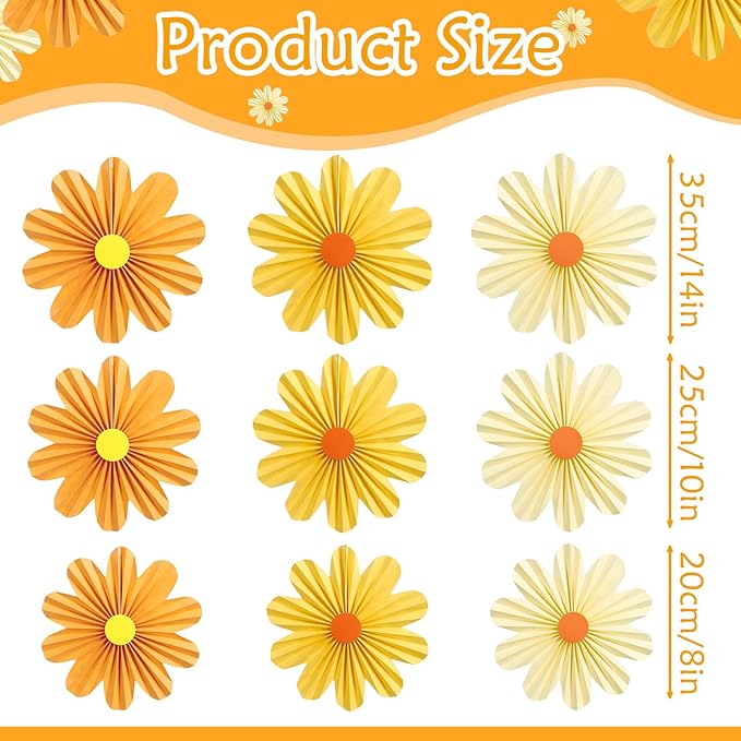 SUNBEAUTY 9 PCS Orange Paper Flowers Decorations - Image 2