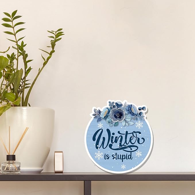 CGBHW Funny Navy Blue Winter Christmas Wooden Sign, Winter Snowflake Snowy - Image 4