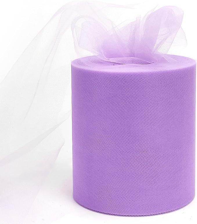 6" x 200 Yards Lavender Tulle Fabric Rolls, Light Purple Spool Tulle Ribbon by GCVOPTON