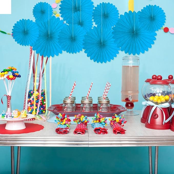 20 Pcs Sky Blue Hanging Paper Fan, Hanging Honeycomb Round Paper Fans - Image 5