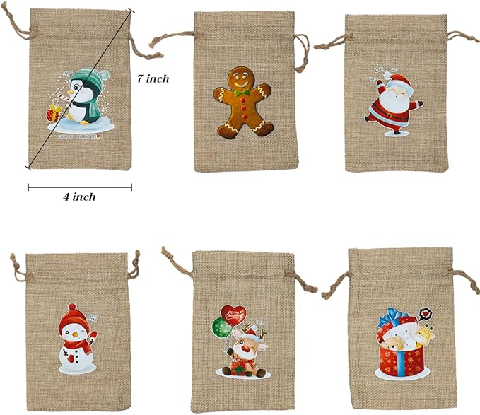 ARTLYMERS 24 Pack Christmas Jute Burlap Bags, Christmas Drawstring Gift Bags - Image 2