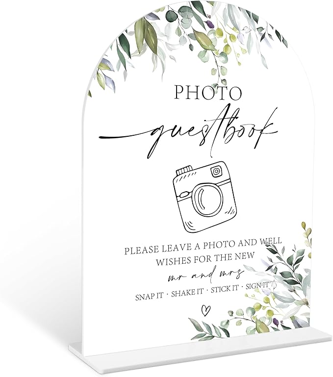 Greenery Photo Guestbook Sign, 6 x 8 Inch White Arch Acrylic Wedding Sign by Qoqxjodd