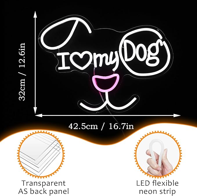 I Love My Dog Neon Sign for Wall Decor Funny Dog Neon Light Powered by USB - Image 4