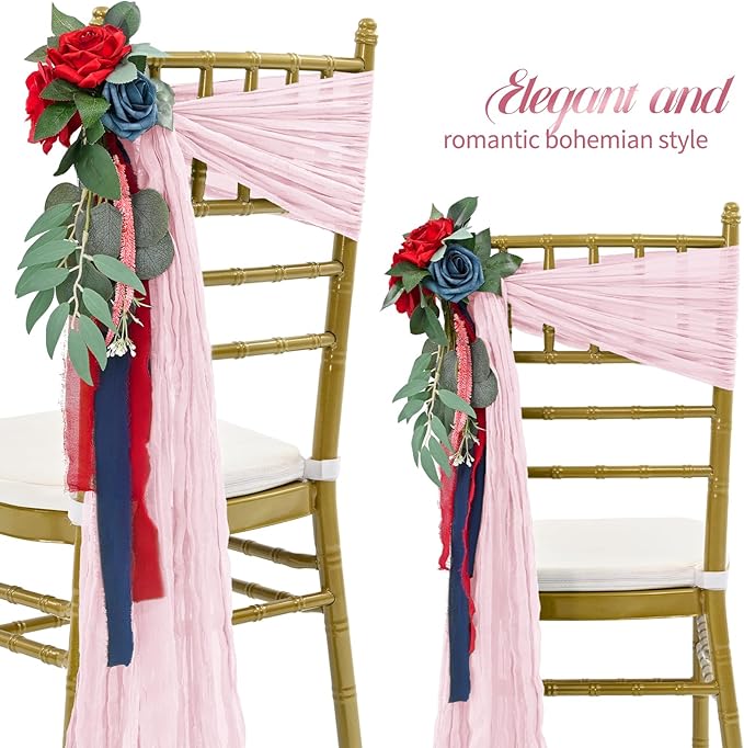 50 PCS Cheesecloth Chair Sashes Bows Wedding Aisle Decorations Chair Ribbon - Image 3
