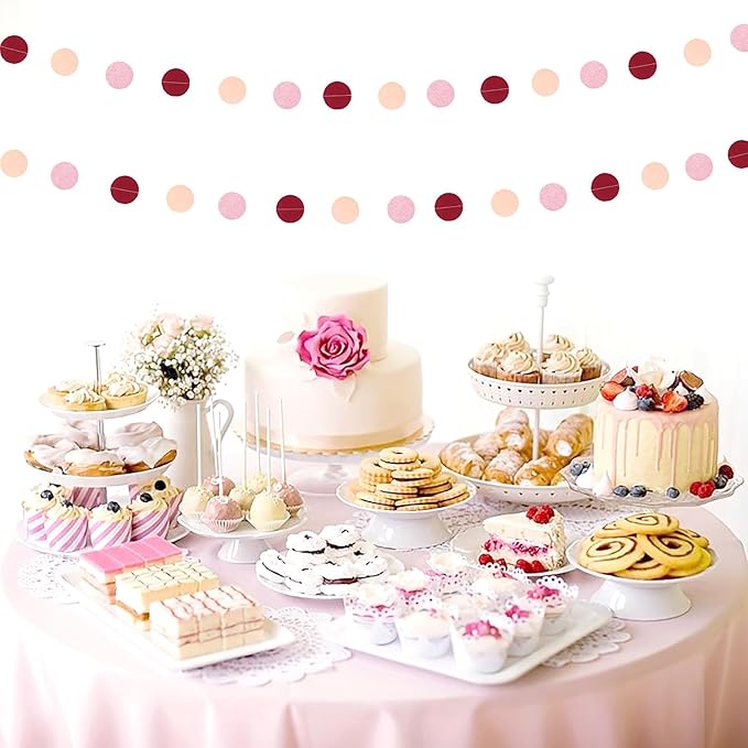 Burgundy Pink Peach Party-Decorations Paper-Garland - 52ft Rose Gold Glitter - Image 5