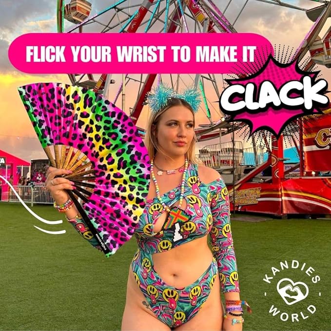 Kandies World UV Reactive Custom Festival Folding Hand Fan - Image 5