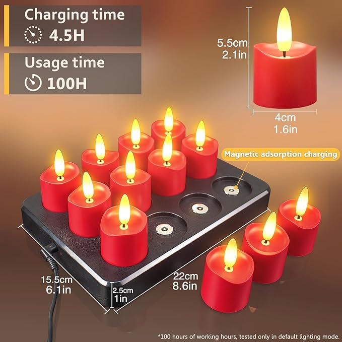 HL Rechargeable Waterproof Tea Lights, 100H+ Highly Bright Led Flameless Candles - Image 4