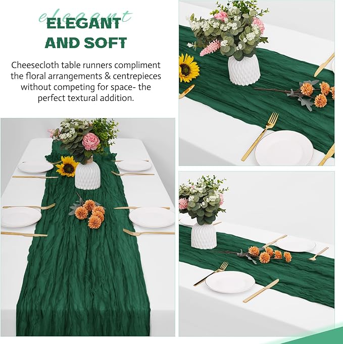 Aktor 12 Pack Emerald Green Table Runner Boho Cheesecloth Table Runner Semi - Image 5