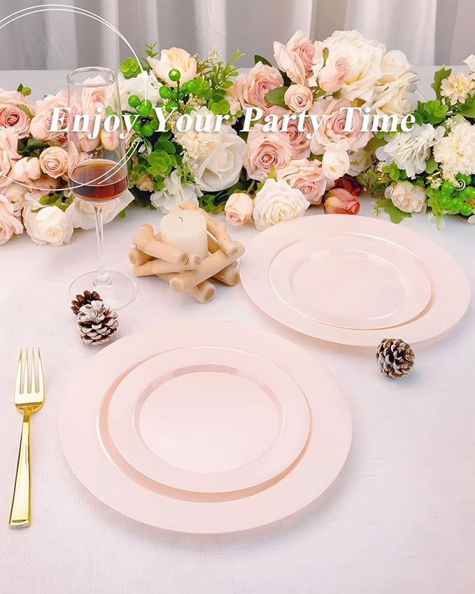 200PCS Pink Plastic Plates Set, 100 10.25 inch Dinner Plates and 100 7.5 inch - Image 3