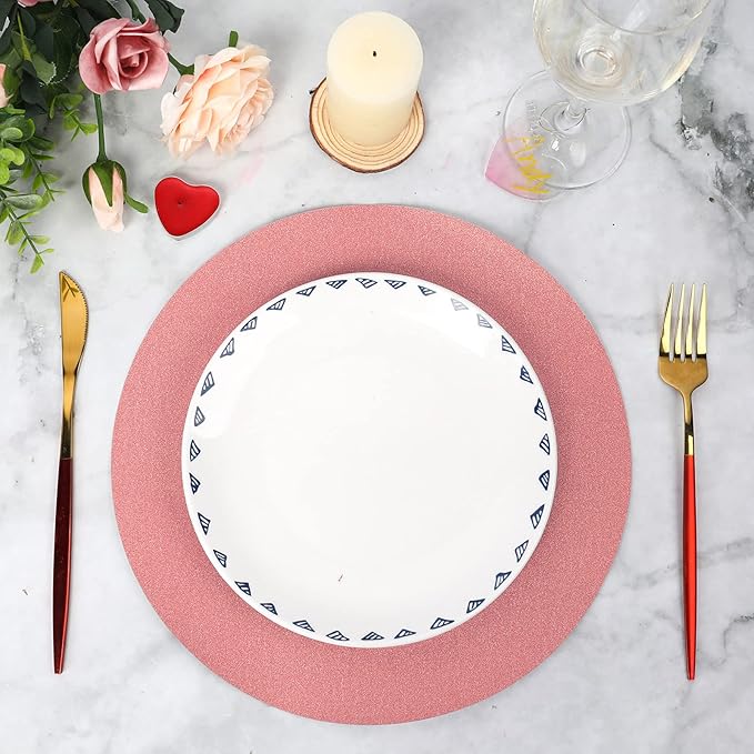 50 Pieces Rose Gold Glitter Paper Place Mats Sparkle 14'' Round Disposable - Image 6