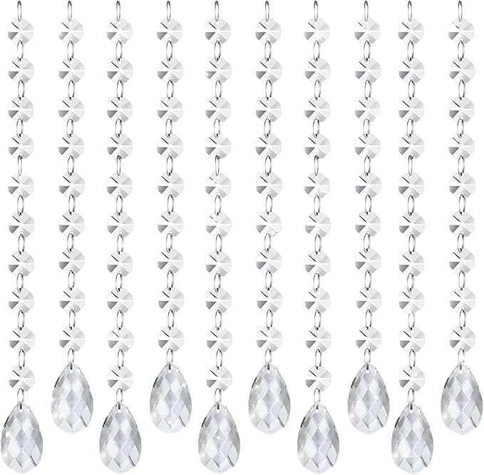 10 PCS Crystal Garland Strands, 33ft Hanging Crystal Strings by Tisspoms