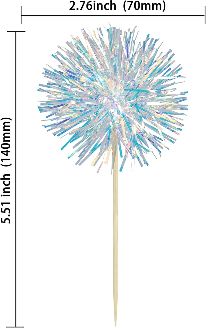 Ephlyn 30Pcs Foil Firework Cupcake Toppers Sparkle Tinsel Cupcake Picks Drink - Image 2
