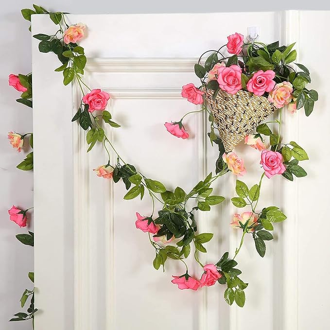 JUSTOYOU Artificial Rose Garland Vines Pink Flowers Hanging Silk Rose Vine - Image 6