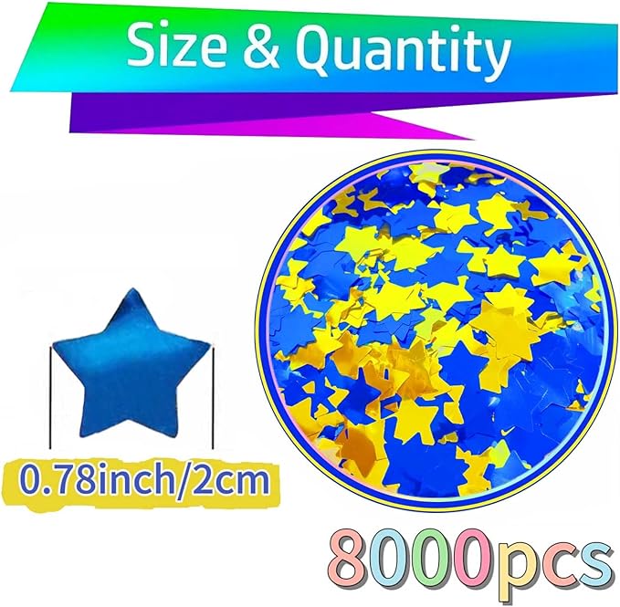 Yellow Blue Metallic Foil Star Confetti 0.78inch/2cm 8000Pcs Table Confetti - Image 6