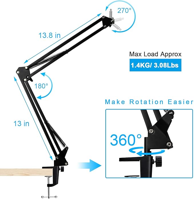 Wave 1 Microphone Stand, Professional Mic Boom Arm Stand Compatible - Image 3