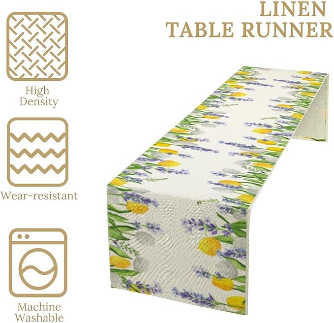 Floral Tulip Lavender Table Runner, Spring Watercolor Flower Plants Nature - Image 4