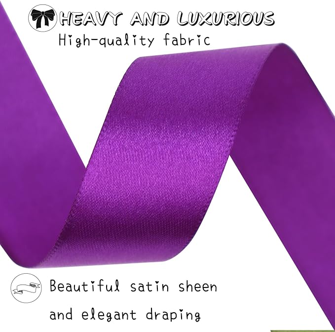 Purple Solid Satin Ribbon 1 Inch 25 Yards Solid Polyester Fabric Ribbon - Image 4