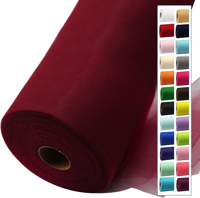 Burgundy Tulle Fabric Rolls 54 Inch by 40 Yards Tulle Bolt Spool by IONTACH
